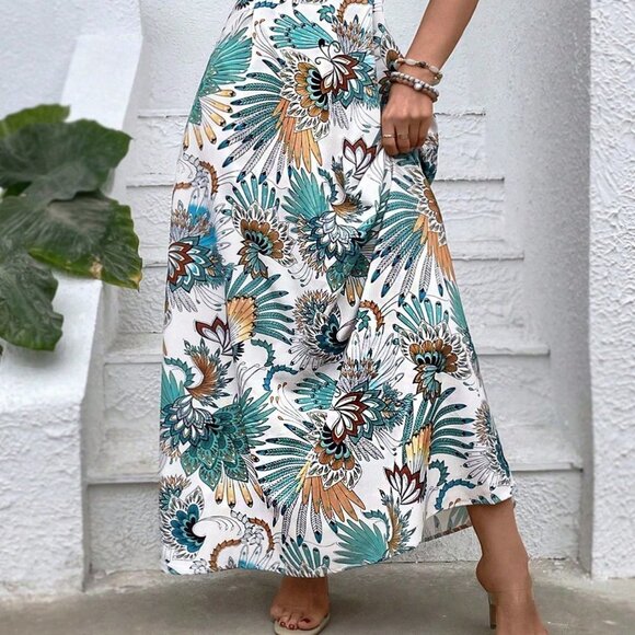 Multicolor Boho Womens Women's Tie Back Printed Spaghetti Strap Dress - Picture 3 of 5